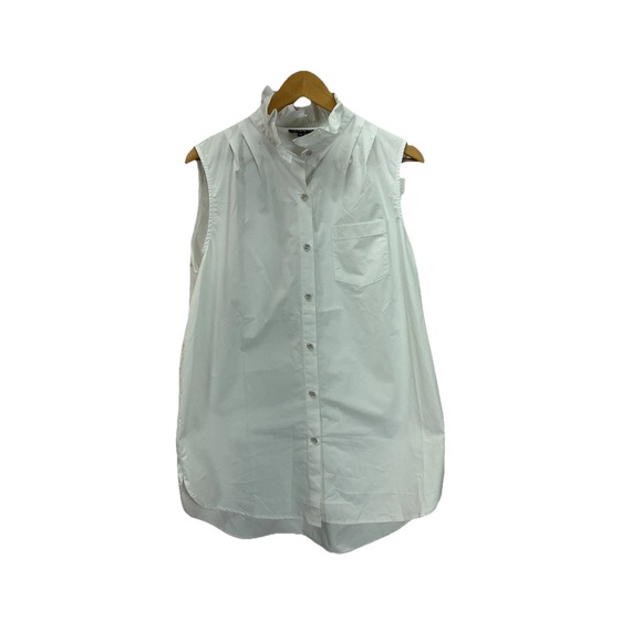 Classic White Ruffle-Neck Button Shirt and Sleeveless Top Set - White - Picture 2 of 16